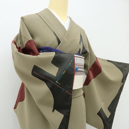 六花-RIKKA- 美品 正絹 小紋 360度ハッとする、渋色アート☆ 着物 A6021