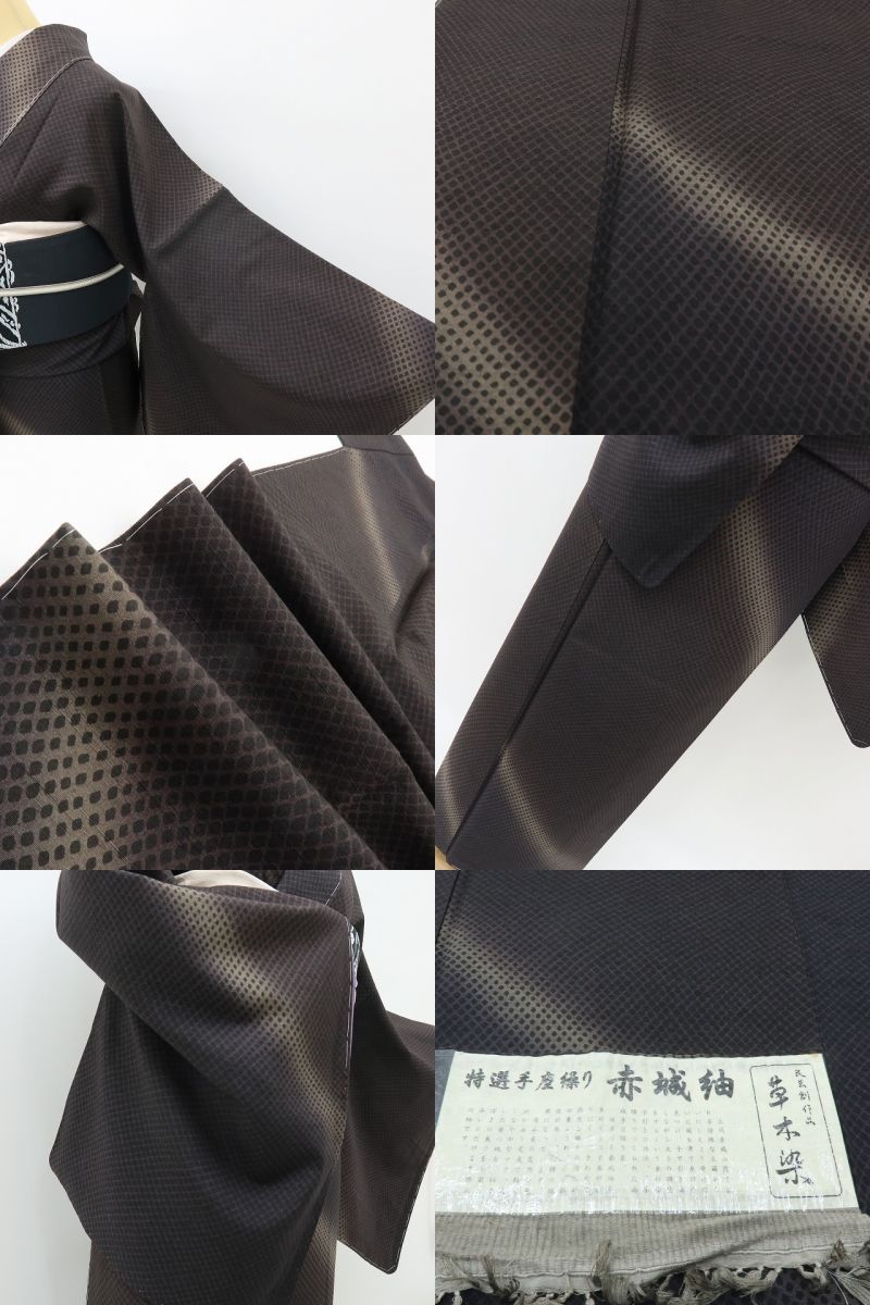 六花-RIKKA- 新品 正絹 証紙付 草木染 トールサイズ 赤城紬 静かに見えて、粋を奏でるハンサムな紬♪ 着物 A6022
