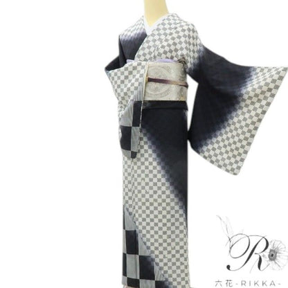 六花-RIKKA- 美品 正絹 作家物落款 市松 刺繍 トールサイズ 全人類が恋に落ちるカッコよさ！ 訪問着 着物 A6024