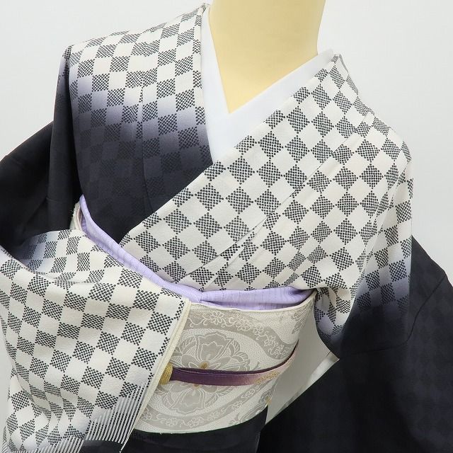 六花-RIKKA- 美品 正絹 作家物落款 市松 刺繍 トールサイズ 全人類が恋に落ちるカッコよさ！ 訪問着 着物 A6024