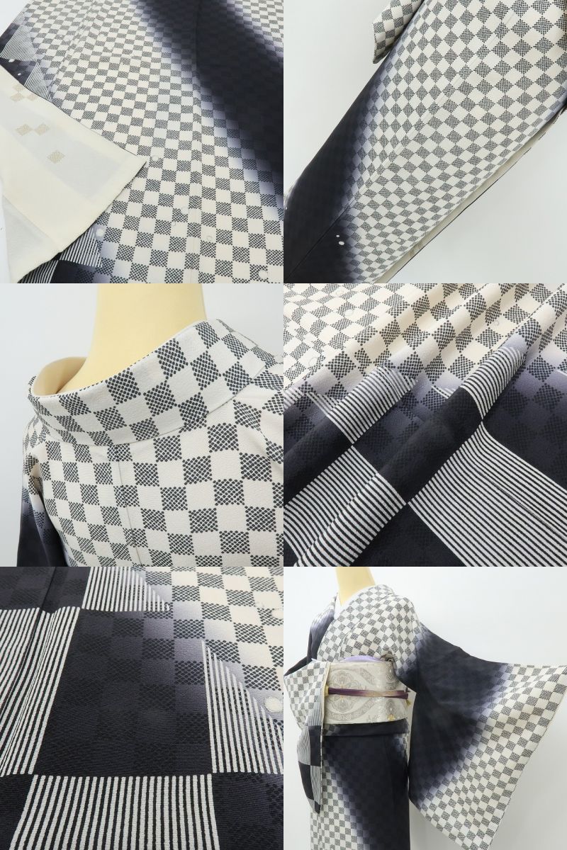 六花-RIKKA- 美品 正絹 作家物落款 市松 刺繍 トールサイズ 全人類が恋に落ちるカッコよさ！ 訪問着 着物 A6024