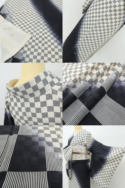 六花-RIKKA- 美品 正絹 作家物落款 市松 刺繍 トールサイズ 全人類が恋に落ちるカッコよさ！ 訪問着 着物 A6024