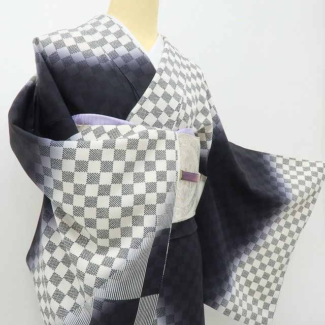 六花-RIKKA- 美品 正絹 作家物落款 市松 刺繍 トールサイズ 全人類が恋に落ちるカッコよさ！ 訪問着 着物 A6024