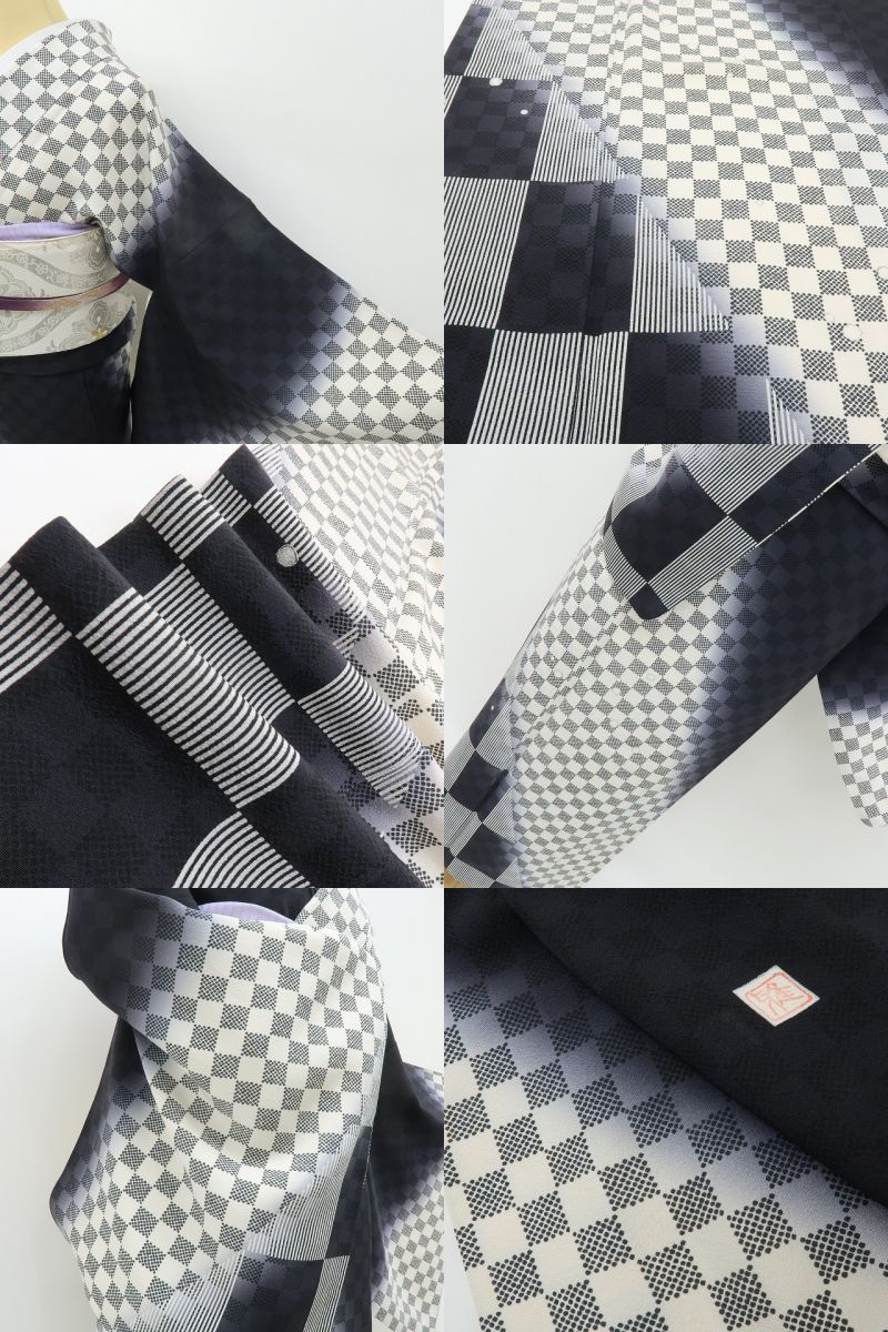 六花-RIKKA- 美品 正絹 作家物落款 市松 刺繍 トールサイズ 全人類が恋に落ちるカッコよさ！ 訪問着 着物 A6024