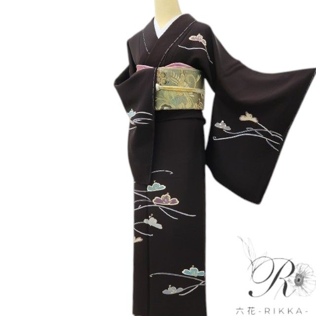 六花-RIKKA- 新品 正絹 トールサイズ 松 仕付け糸付 訪問着 シックに恋して、ポップに弾む♪ 着物 A6026
