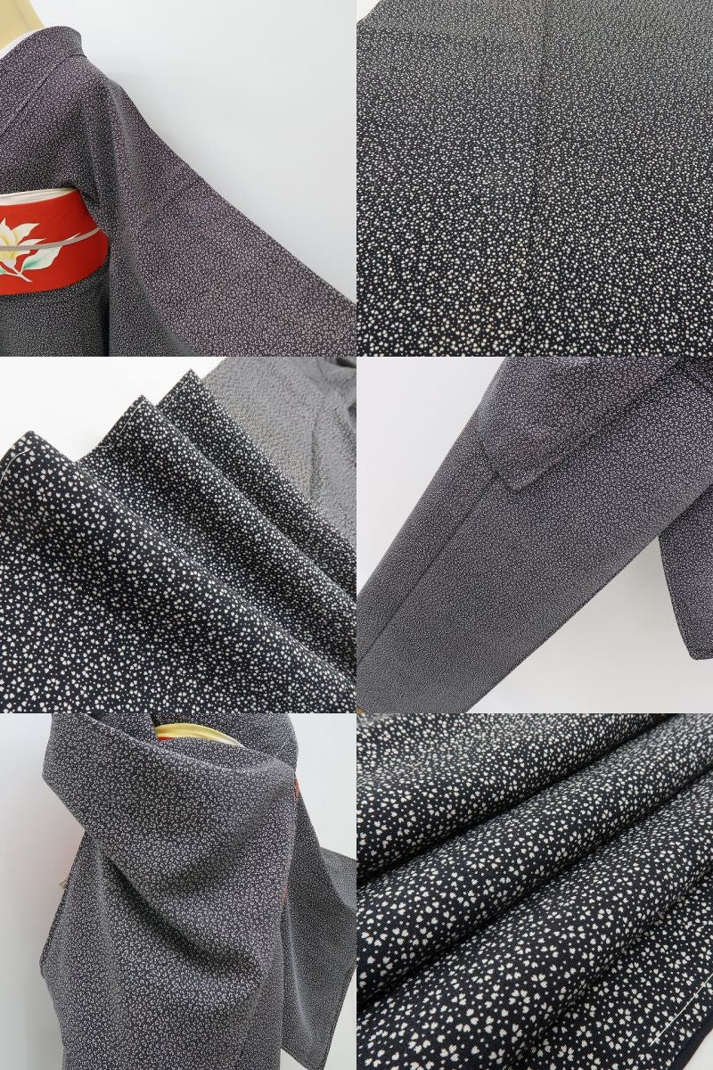 六花-RIKKA- 美品 正絹 桜 クールで、大人っぽくて、でも実は胸キュンなハート桜♪ 小紋 着物 A6033
