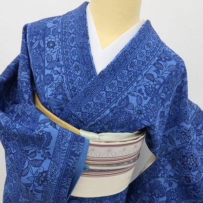 六花-RIKKA- 美品未着用 正絹 藍染 桔梗色に咲く、異国の風！ 小紋 着物 A6038