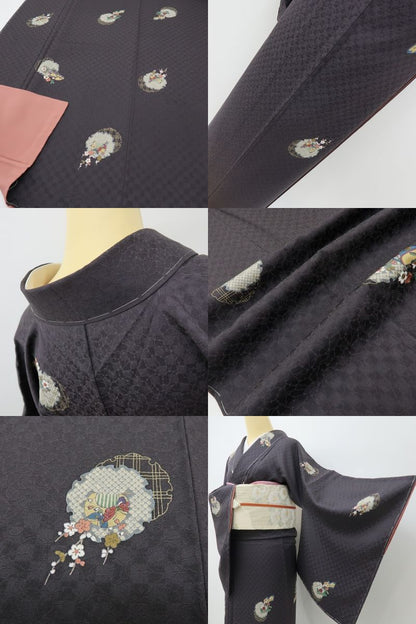 六花-RIKKA- 新品 正絹 歌舞伎役者 五代目 坂東八十助 雪輪に舞う蝶、ぽっくり下駄。褒められ主役小紋♪ トールサイズ 小紋 着物 A6046