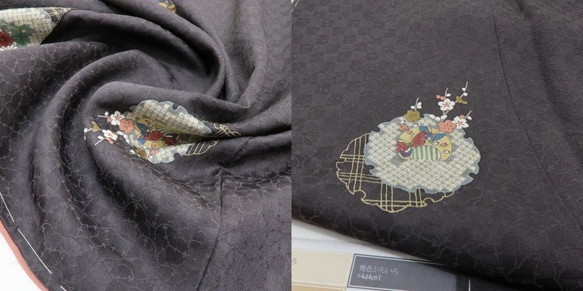 六花-RIKKA- 新品 正絹 歌舞伎役者 五代目 坂東八十助 雪輪に舞う蝶、ぽっくり下駄。褒められ主役小紋♪ トールサイズ 小紋 着物 A6046