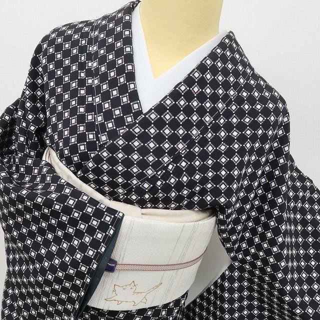 六花-RIKKA- 新品 正絹 仕付け糸付 遠目で市松、近寄ればデジタル☆ 小紋 着物 A6049