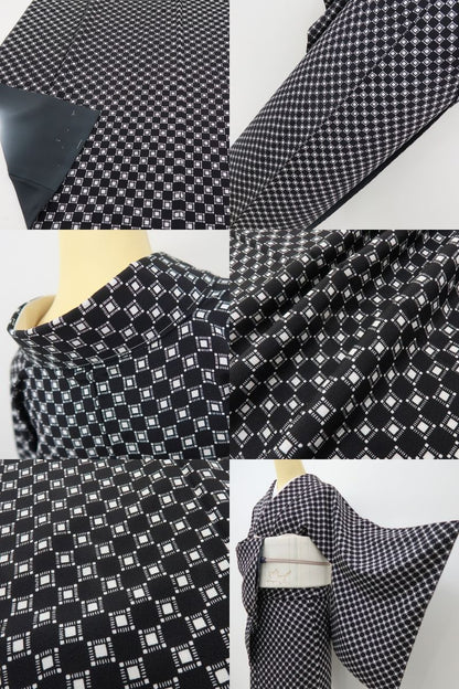 六花-RIKKA- 新品 正絹 仕付け糸付 遠目で市松、近寄ればデジタル☆ 小紋 着物 A6049