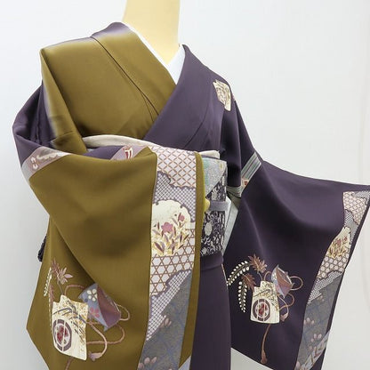 六花-RIKKA- 美品 正絹 作家物落款 金駒刺繡 源氏香が舞い、宝が尽くす♪ 訪問着 着物 A6052