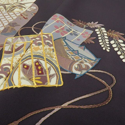 六花-RIKKA- 美品 正絹 作家物落款 金駒刺繡 源氏香が舞い、宝が尽くす♪ 訪問着 着物 A6052
