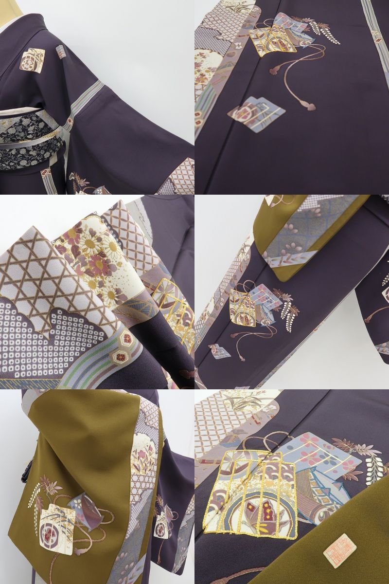 六花-RIKKA- 美品 正絹 作家物落款 金駒刺繡 源氏香が舞い、宝が尽くす♪ 訪問着 着物 A6052