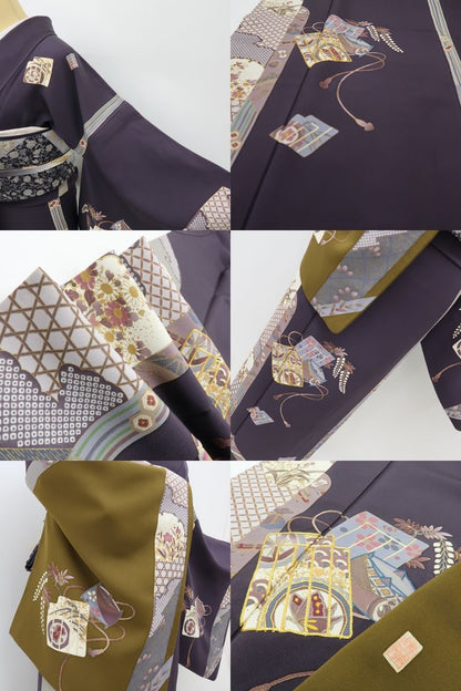 六花-RIKKA- 美品 正絹 作家物落款 金駒刺繡 源氏香が舞い、宝が尽くす♪ 訪問着 着物 A6052