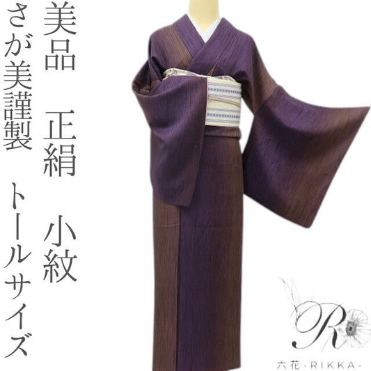 六花-RIKKA- 美品 正絹 さが美謹製 パチパチ、ゆらゆら、心ほどく葡萄色の灯り☆ トールサイズ 小紋 着物 A6060