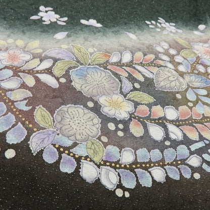 六花-RIKKA- 新品 正絹 辻が花 銀通し トールサイズ 甘くない華やかさ、黒の辻ヶ花☆ 仕付け糸付 訪問着 着物 A6061