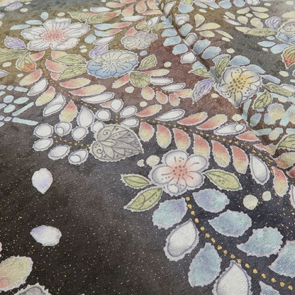 六花-RIKKA- 新品 正絹 辻が花 銀通し トールサイズ 甘くない華やかさ、黒の辻ヶ花☆ 仕付け糸付 訪問着 着物 A6061