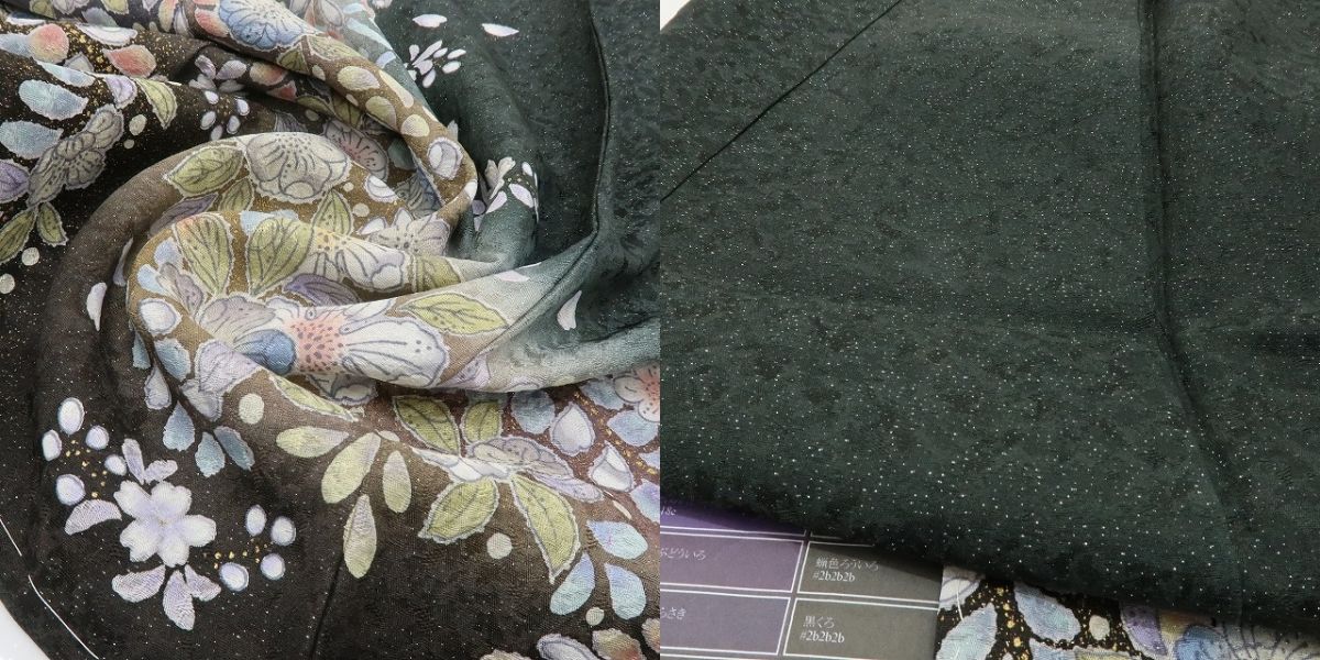 六花-RIKKA- 新品 正絹 辻が花 銀通し トールサイズ 甘くない華やかさ、黒の辻ヶ花☆ 仕付け糸付 訪問着 着物 A6061