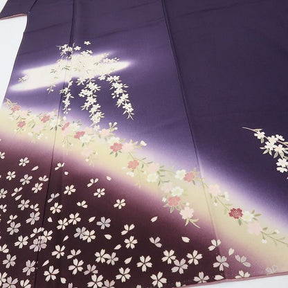 六花-RIKKA- 正絹 トールサイズ 桜 深紫に、桜ひらり。大人の可愛さ、満開です！ 訪問着 着物 A6062