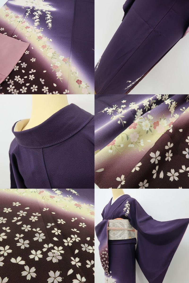 六花-RIKKA- 正絹 トールサイズ 桜 深紫に、桜ひらり。大人の可愛さ、満開です！ 訪問着 着物 A6062