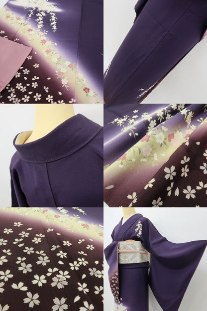 六花-RIKKA- 正絹 トールサイズ 桜 深紫に、桜ひらり。大人の可愛さ、満開です！ 訪問着 着物 A6062