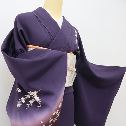 六花-RIKKA- 正絹 トールサイズ 桜 深紫に、桜ひらり。大人の可愛さ、満開です！ 訪問着 着物 A6062