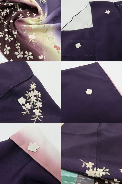 六花-RIKKA- 正絹 トールサイズ 桜 深紫に、桜ひらり。大人の可愛さ、満開です！ 訪問着 着物 A6062