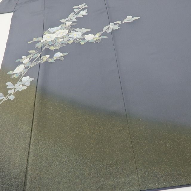 六花-RIKKA- 正絹 トールサイズ ダブグレイに、白椿の花道♪ 訪問着 着物 A6065