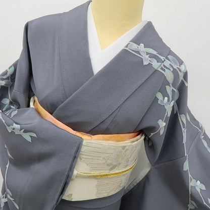 六花-RIKKA- 正絹 トールサイズ ダブグレイに、白椿の花道♪ 訪問着 着物 A6065