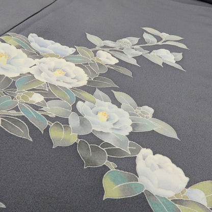 六花-RIKKA- 正絹 トールサイズ ダブグレイに、白椿の花道♪ 訪問着 着物 A6065