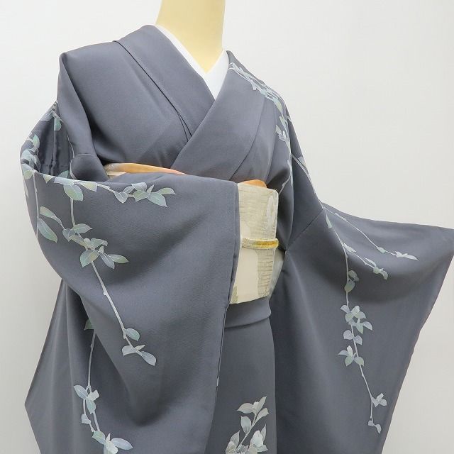 六花-RIKKA- 正絹 トールサイズ ダブグレイに、白椿の花道♪ 訪問着 着物 A6065
