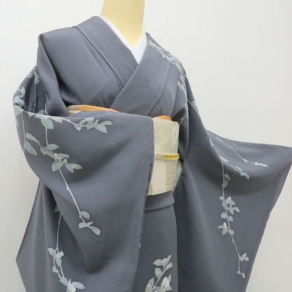 六花-RIKKA- 正絹 トールサイズ ダブグレイに、白椿の花道♪ 訪問着 着物 A6065