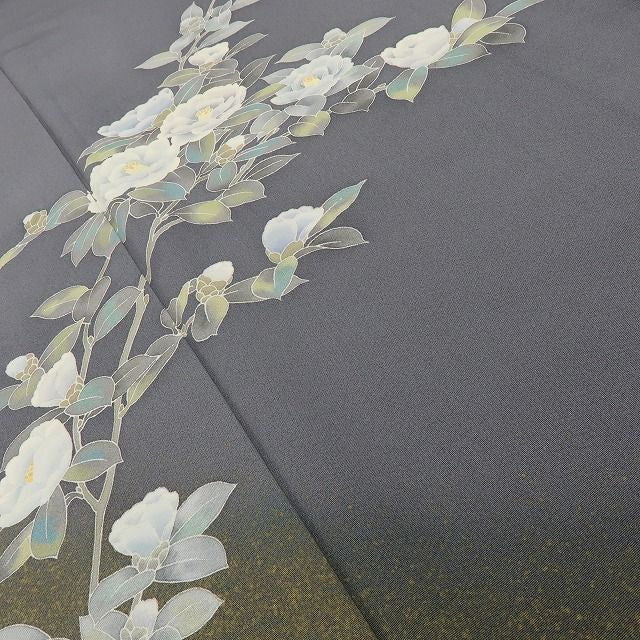 六花-RIKKA- 正絹 トールサイズ ダブグレイに、白椿の花道♪ 訪問着 着物 A6065
