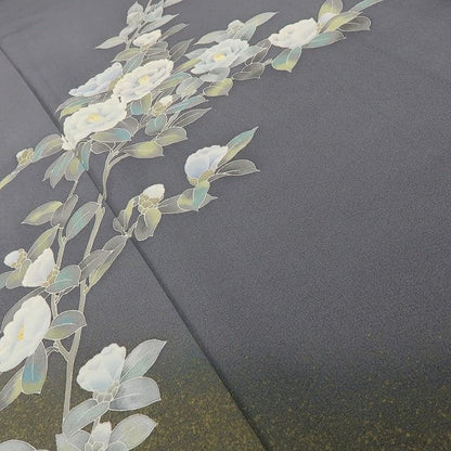 六花-RIKKA- 正絹 トールサイズ ダブグレイに、白椿の花道♪ 訪問着 着物 A6065