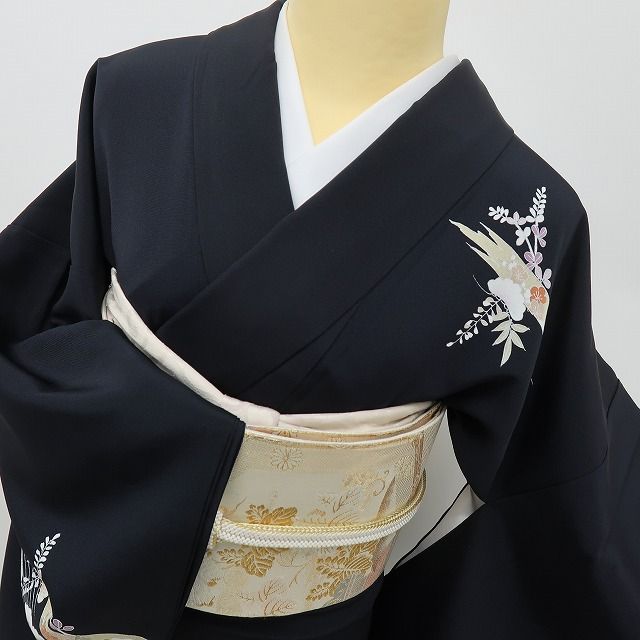 六花-RIKKA- 美品 正絹 トールサイズ 黒に咲く、松竹梅や萩の美学☆ 訪問着 着物 A6066