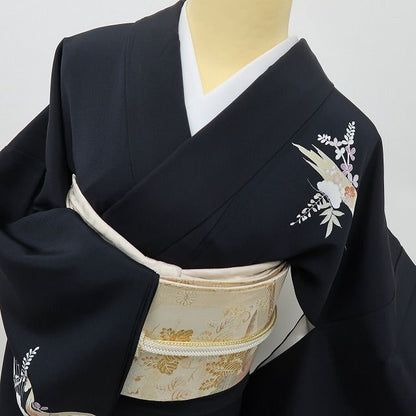 六花-RIKKA- 美品 正絹 トールサイズ 黒に咲く、松竹梅や萩の美学☆ 訪問着 着物 A6066