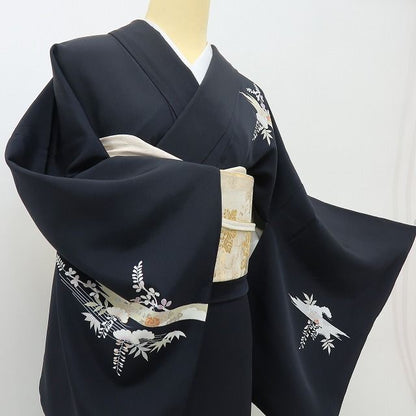 六花-RIKKA- 美品 正絹 トールサイズ 黒に咲く、松竹梅や萩の美学☆ 訪問着 着物 A6066