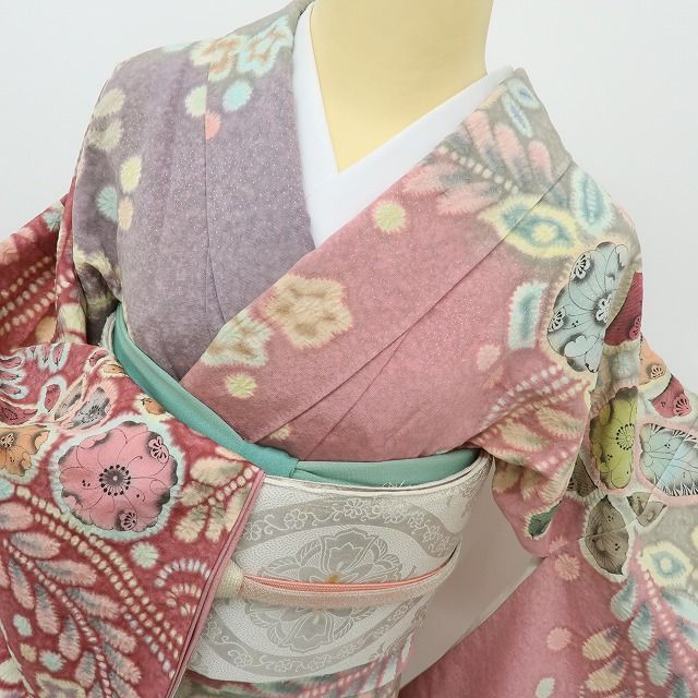 六花-RIKKA- 美品 正絹 幻花染 辻が花 トールサイズ 桃花色の花咲く夢☆ 訪問着 着物 A6068