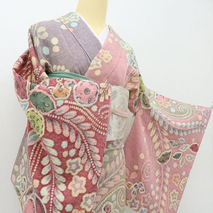 六花-RIKKA- 美品 正絹 幻花染 辻が花 トールサイズ 桃花色の花咲く夢☆ 訪問着 着物 A6068