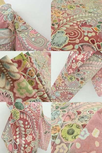 六花-RIKKA- 美品 正絹 幻花染 辻が花 トールサイズ 桃花色の花咲く夢☆ 訪問着 着物 A6068