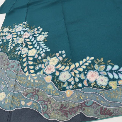 六花-RIKKA- 美品 正絹 やまと誂製 翠山工房 桐屋の辻が花 絞り 青碧にふんわり、辻ヶ花☆ 訪問着 着物 A6069