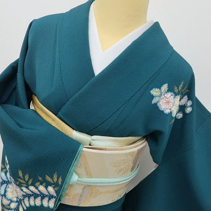 六花-RIKKA- 美品 正絹 やまと誂製 翠山工房 桐屋の辻が花 絞り 青碧にふんわり、辻ヶ花☆ 訪問着 着物 A6069