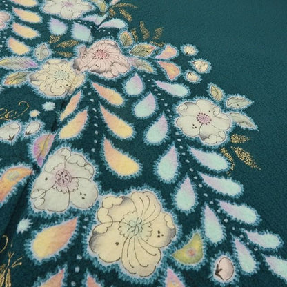 六花-RIKKA- 美品 正絹 やまと誂製 翠山工房 桐屋の辻が花 絞り 青碧にふんわり、辻ヶ花☆ 訪問着 着物 A6069