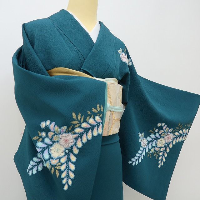 六花-RIKKA- 美品 正絹 やまと誂製 翠山工房 桐屋の辻が花 絞り 青碧にふんわり、辻ヶ花☆ 訪問着 着物 A6069