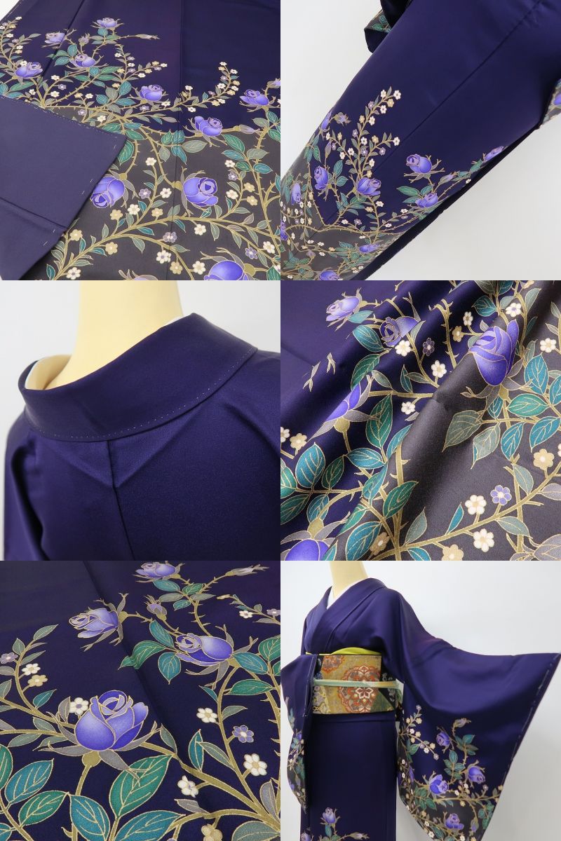 六花-RIKKA- 美品未着用 正絹 薔薇 トールサイズ バイオレットに花開く、わたしだけのバラの園♪ 訪問着 着物 A6072