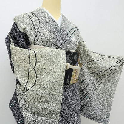 六花-RIKKA- 新品 正絹 作家物落款 丹後ちりめん モノトーンの風にゆらゆら、大人の枝垂れ柳♪ 仕付け糸付 訪問着 着物 A6084