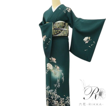 六花-RIKKA- 美品 正絹 月へと向かう牡丹、見送る秋草たち♪ 訪問着 着物 A6085