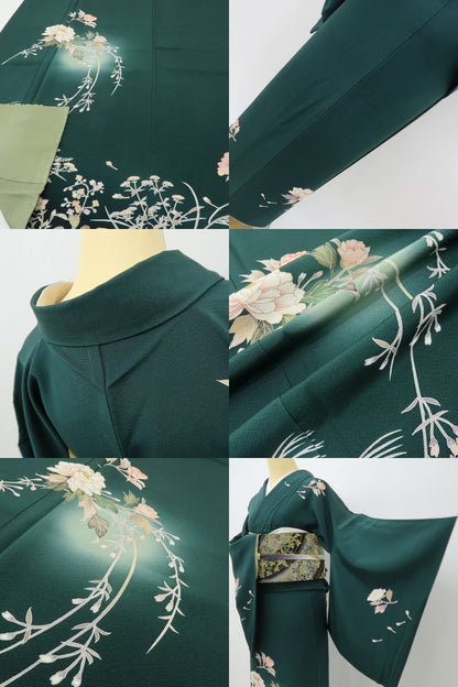 六花-RIKKA- 美品 正絹 月へと向かう牡丹、見送る秋草たち♪ 訪問着 着物 A6085