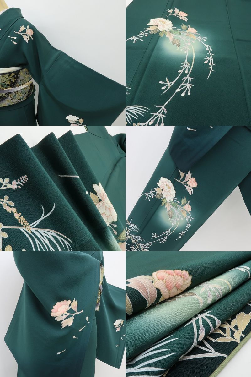 六花-RIKKA- 美品 正絹 月へと向かう牡丹、見送る秋草たち♪ 訪問着 着物 A6085